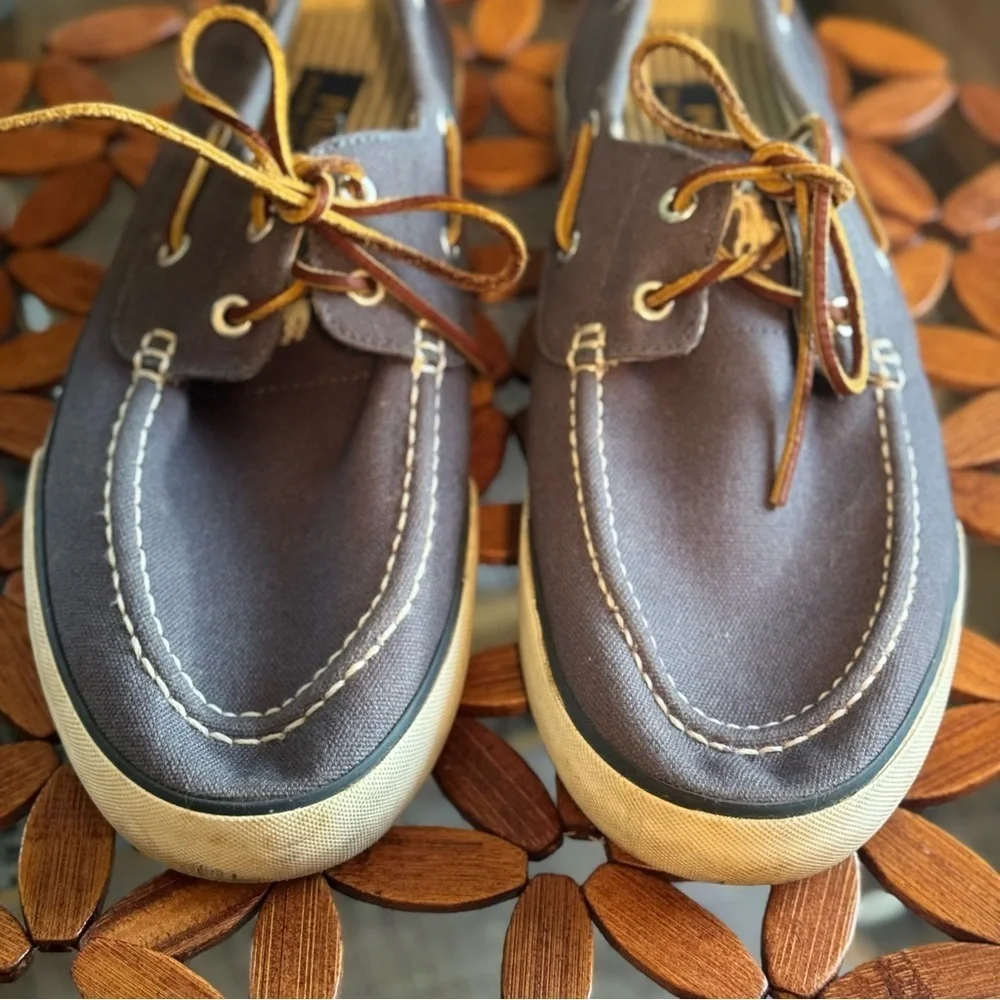 Polo Ralph Lauren Blue Men's Canvas Sander Leather Laced Boat Shoes Size 11D
